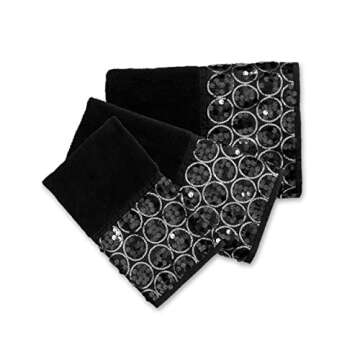 Zahari Home Sinatra Modern Bathroom Towel Set 3 Piece Towel Bath Towel, Hand Towel and Wash Towel Luxury Contemporary Decor Bling Black Bath Towel Sets Soft, Plush and Highly Absorbent