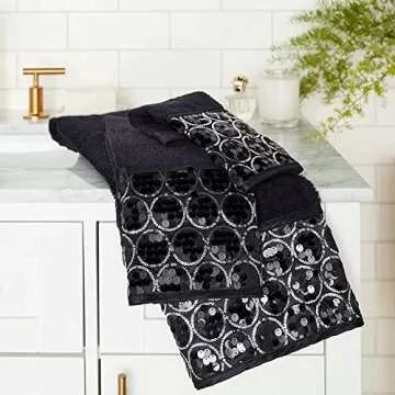 Zahari Home Sinatra Modern Bathroom Towel Set 3 Piece Towel Bath Towel, Hand Towel and Wash Towel Luxury Contemporary Decor Bling Black Bath Towel Sets Soft, Plush and Highly Absorbent