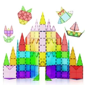 PicassoTiles Mega Building Bundle: 100PC + 60PC Magnet Tiles Construction Blocks Playsets, STEAM Lea...