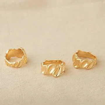 GNIRTSI Gold Concave Ring for Women Twisted 14K Gold Plated Minimalist Stack Chunky Band Finger Jewelry Size 10