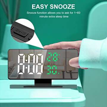 Ankilo Projection Alarm Clock for Bedroom, 7.8" Large Digital Clock with 180° Projector, 12/24H, USB Charging Port, Temperature & Humidity Display, Snooze, Bedside Clock for Heavy Sleeper
