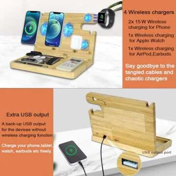 Nightstand Charging Station - Wireless Charger & Organizer
