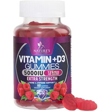 Vitamin D3 Gummies Extra Strength 5000 IU (125 mcg) - Raspberry Flavor Gummy Vitamins - Vitamin D Di...