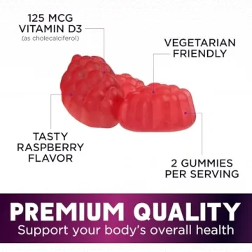 Vitamin D3 Gummies 5000 IU - Delicious Raspberry Flavor