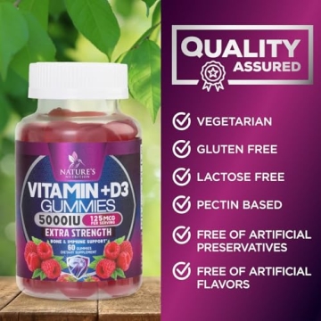Vitamin D3 Gummies 5000 IU - Delicious Raspberry Flavor