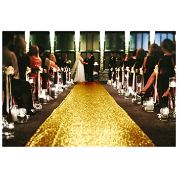 ShinyBeauty Wedding Aisle Runner Gold 4FTx35FT Sequin Aisle Runner for Wedding Ceremony Shiny Gold A...