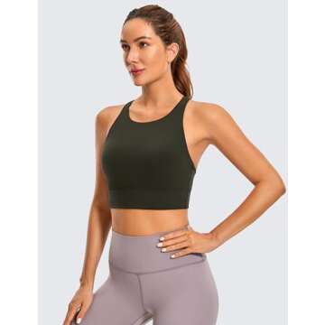 CRZ YOGA Womens Butterluxe Strappy High Neck Longline Sports Bra - Wireless Criss Cross Back Padded ...