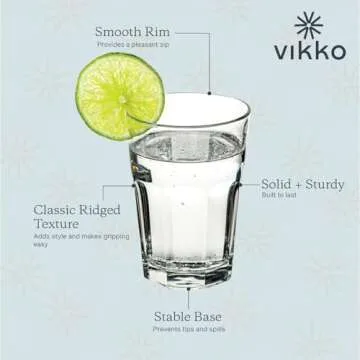 Vikko Drinking Glasses, 11.5 Ounce Glass Cups, Durable Glasses Drinking Set of 6, Stackable Water Glasses, Highball Glasses, Heavy Base Tumblers & Water Glasses, Dishwasher Safe Cups for Kitchen