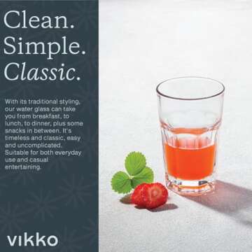 Vikko Drinking Glasses, 11.5 Ounce Glass Cups, Durable Glasses Drinking Set of 6, Stackable Water Glasses, Highball Glasses, Heavy Base Tumblers & Water Glasses, Dishwasher Safe Cups for Kitchen