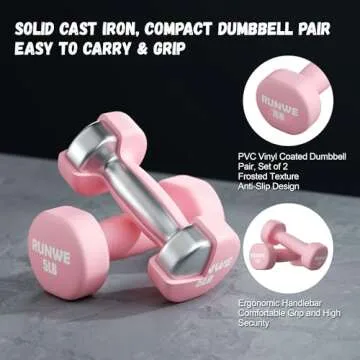 RUNWE Dumbbells Set of 2 - Cast Iron Pink Dumbbell 5 LB Weights Set of 2, Hand Weights Set Exercise & Fitness Dumbbell Free Weights for Child, Women, Men