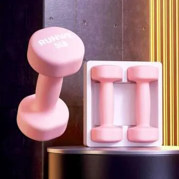 RUNWE Dumbbells Set of 2 - Cast Iron Pink Dumbbell 5 LB Weights Set of 2, Hand Weights Set Exercise & Fitness Dumbbell Free Weights for Child, Women, Men