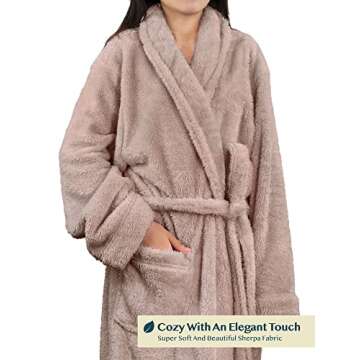 PAVILIA Premium Womens Plush Soft Robe Fluffy, Warm, Fleece Sherpa Shaggy Bathrobe (S/M, Taupe)