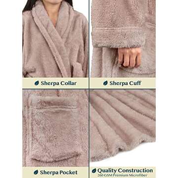 PAVILIA Premium Womens Plush Soft Robe Fluffy, Warm, Fleece Sherpa Shaggy Bathrobe (S/M, Taupe)
