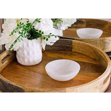 PURAMENTO Selenite Round Crystal Bowl - Large Handmade in Morocco Gem Bowl for Charging Crystals, Ch...