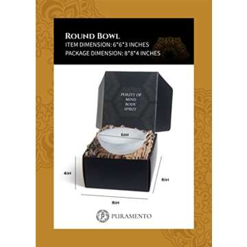 PURAMENTO Selenite Round Crystal Bowl - Large Handmade in Morocco Gem Bowl for Charging Crystals, Chakra Stones, Sage Smudging, Cleansing, Healing, Reiki, Wicca, Metaphysical and Meditation (5.5 Inch)