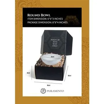 PURAMENTO Selenite Round Crystal Bowl - Large Handmade in Morocco Gem Bowl for Charging Crystals, Chakra Stones, Sage Smudging, Cleansing, Healing, Reiki, Wicca, Metaphysical and Meditation (5.5 Inch)