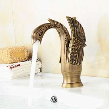 Swan Shape Bathroom Sink Faucet Luxury Brass Basin Taps Single Hole Center Hot and Cold Mixer Lavato...