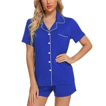 Pjmlifecoco Bridal Pajamas for Women Short Sleeve Button Down Pajama Shorts Set Summer Soft Pj Loungewear Royal Blue
