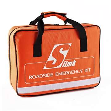 SlimK Roadside Emergency Car Kit with Jumper Cables, Heavy-Duty Tow Rope, Tire Pressure Gauge & Other Important Car Tool Kit - Durable & Organized Car Emergency Kit