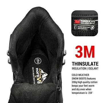 NORTIV 8 Men's Insulated Waterproof Winter Boots - Size 9, Black