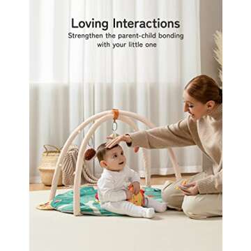 Baby Play Mat, Besrey 7 in 1 Thicker Baby Play Gym, 5 Zoo Theme Developmental Toys Activity Gym Mat, 2 Replaceable Washable Mat Cover, Soft Pillow & Cushion, Tummy Time Mat for Toddler Infant Newborn