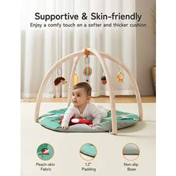Baby Play Mat, Besrey 7 in 1 Thicker Baby Play Gym, 5 Zoo Theme Developmental Toys Activity Gym Mat, 2 Replaceable Washable Mat Cover, Soft Pillow & Cushion, Tummy Time Mat for Toddler Infant Newborn
