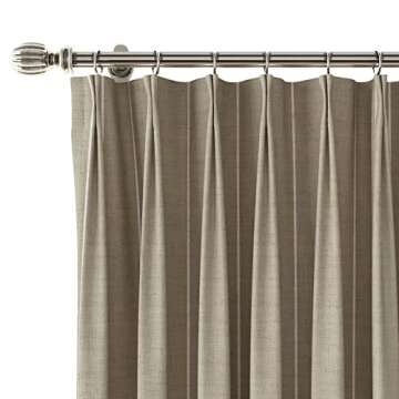 TWOPAGES Stefana Silber x 100 Inches Wide Pinch Pleat Curtain, Striped Beige Grey, Linen Curtain Pan...