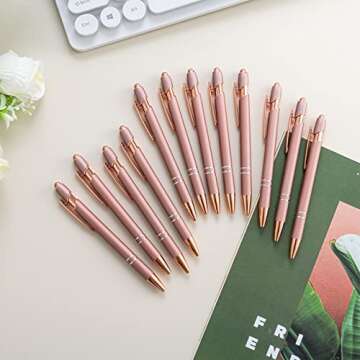 PASISIBICK 12 Pieces Rose Gold Ballpoint Pen with Stylus Tip, 2 in 1 Rose Gold Stylus Pens Stylish Pen, Metal Stylus Pen for Touch Screens, 1.0 mm Black Ink(Pack of 12)