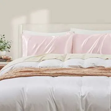 HommxJF Blush Pink Satin Pillowcase Standard Set (2) with Envelope Closure