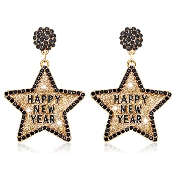 Happy New Year Earring for Women Glitter Rhinestone Star Dangle Earrings Holiday New Year’s Eve Ea...