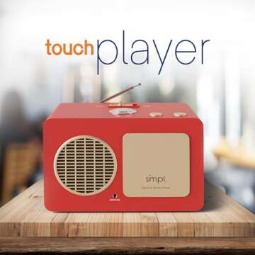 SMPL One-Touch Music Player & Radio for Seniors - Audiobooks, MP3 Player Sound, Durable Wooden Enclosure, Retro Look, 8GB USB with 75 Nostalgic Hits - Live Support (Red)