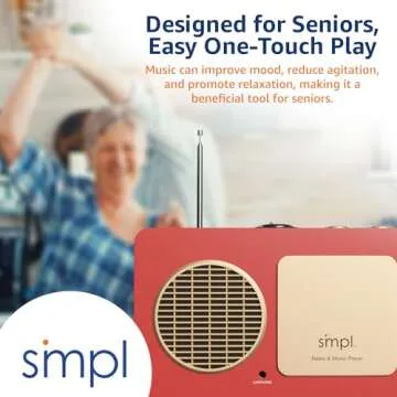 SMPL One-Touch Music Player & Radio for Seniors - Audiobooks, MP3 Player Sound, Durable Wooden Enclosure, Retro Look, 8GB USB with 75 Nostalgic Hits - Live Support (Red)