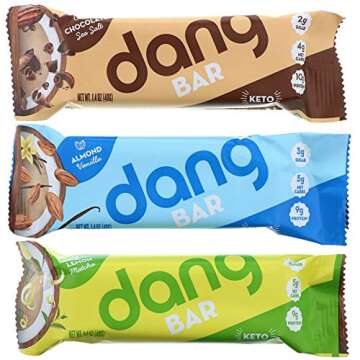 Dang Keto Bar | 3 Flavor Variety | 12 Pack | Keto Certified, Vegan, Low Carb, Low Sugar, Plant Based, Non GMO, Gluten Free Snacks | 4-5g Net Carbs, 9g Protein, No Added Sugars