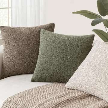 Foindtower Set of 2, Decorative Textured Boucle Throw Pillow Covers Accent Solid Pillow Cases Soft Cozy Couch Cushion Case for Chair Sofa Bedroom Living Room Home Decor 24x24 Inch Light Brown