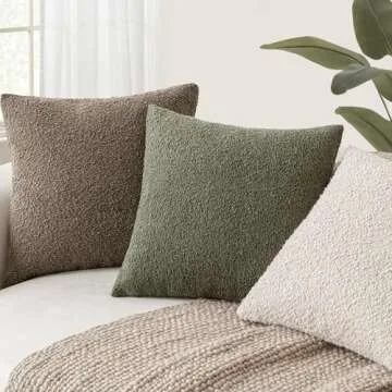 Foindtower Set of 2, Decorative Textured Boucle Throw Pillow Covers Accent Solid Pillow Cases Soft Cozy Couch Cushion Case for Chair Sofa Bedroom Living Room Home Decor 24x24 Inch Light Brown