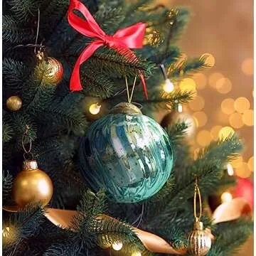 Set of 4 Crystal Blue Mercury Glass Ornaments (3.15" Classic Twist Ball) - Perfect for Christmas Tree, Hanging Holiday Decoration, Gifts & Home Decor