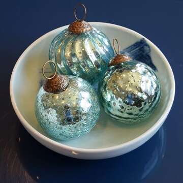 Set of 4 Crystal Blue Mercury Glass Ornaments (3.15" Classic Twist Ball) - Perfect for Christmas Tree, Hanging Holiday Decoration, Gifts & Home Decor