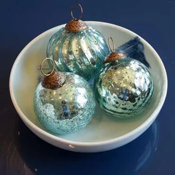 Set of 4 Crystal Blue Mercury Glass Ornaments (3.15" Classic Twist Ball) - Perfect for Christmas Tree, Hanging Holiday Decoration, Gifts & Home Decor
