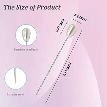 200PCS Corsage Pins, Teardrop Pearl Sewing Pins, Long 2inch Straight Sewing Wedding Bouquet Pins for Wedding, Jewelry, Flower DIY Decoration, Quilting and Craft (200Pcs, White)