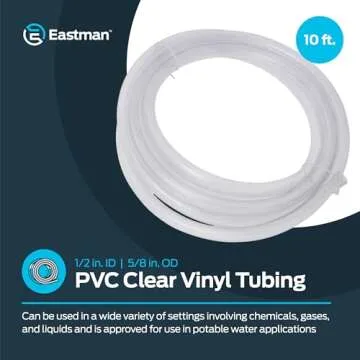 EZ-FLO 1/2 Inch ID PVC Clear Vinyl Tubing - Durable & Versatile 10 Foot Length
