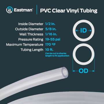 EZ-FLO 1/2 Inch ID PVC Clear Vinyl Tubing - 10 Feet