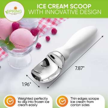 Spring Chef White Commercial Ice Cream Scoop with Comfortable Handle - Heavy Duty Metal Ice Cream Sc...
