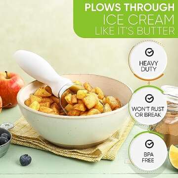 Spring Chef White Commercial Ice Cream Scoop with Comfortable Handle - Heavy Duty Metal Ice Cream Scooper for Frozen Yogurt, Gelato, Sorbet, Melon, Sundae - Dishwasher Safe Kitchen Tool