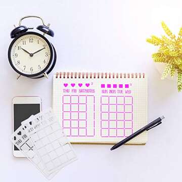 18 pcs Journal Stencil Set, Reusable Plastic Planner Bullet Journaling Stencils Ultimate Productivity Stencil DIY Drawing Stencils Templates for A5 Journal Scrapbooking Notebook