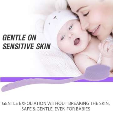 Avilana Long Handle Silicone Body Scrubber – 19-Inch Dual-Sided Design for Gentle Cleansing and Exfoliation – Ergonomic, Hygienic, and Durable for All Skin Types