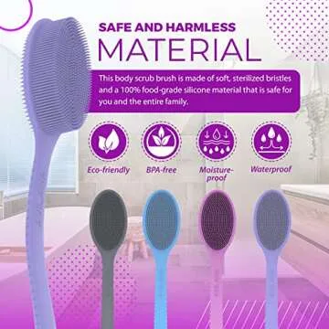 Avilana Long Handle Silicone Body Scrubber – 19-Inch Dual-Sided Design for Gentle Cleansing and Exfoliation – Ergonomic, Hygienic, and Durable for All Skin Types