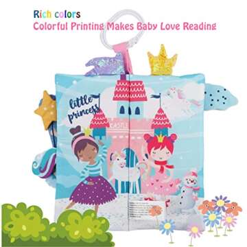 Unicorn Baby Books 0-6 Months 6 to 12 Months, Touch Feel Cloth Crinkle Books for Babies,Infants, Soft Sensory Stroller Toys Baby Gifts Shower Items, Chweing Book, Christmas Stocking Stuffers-princess