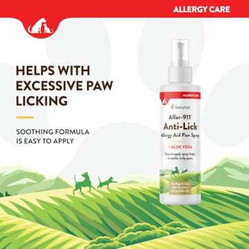 NaturVet Aller-911 Anti-Lick Paw Spray for Dogs & Cats – Includes Aloe Vera – Helps Sooth Itchy Paws, Offers Dog & Cat Allergy Support – Helps Discourage Pet Licking – 8 Oz. Spray