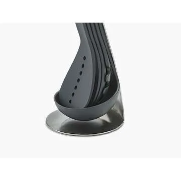Joseph Joseph Nest 5 Compact Stacking Utensils kitchen tool set with magnetic storage stand, organization, dishwasher safe - Black/Stainless Steel