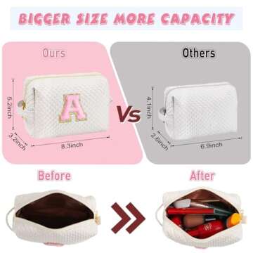 YOOLIFE Birthday Gifts for Women - 20th 30th 40th 50th 60th 70th Birthday Gifts for Women Her Mom Daughter Friend Sister Girlfriend, Personalized Gifts, Initial White Makeup Bag Cosmetic Bag S